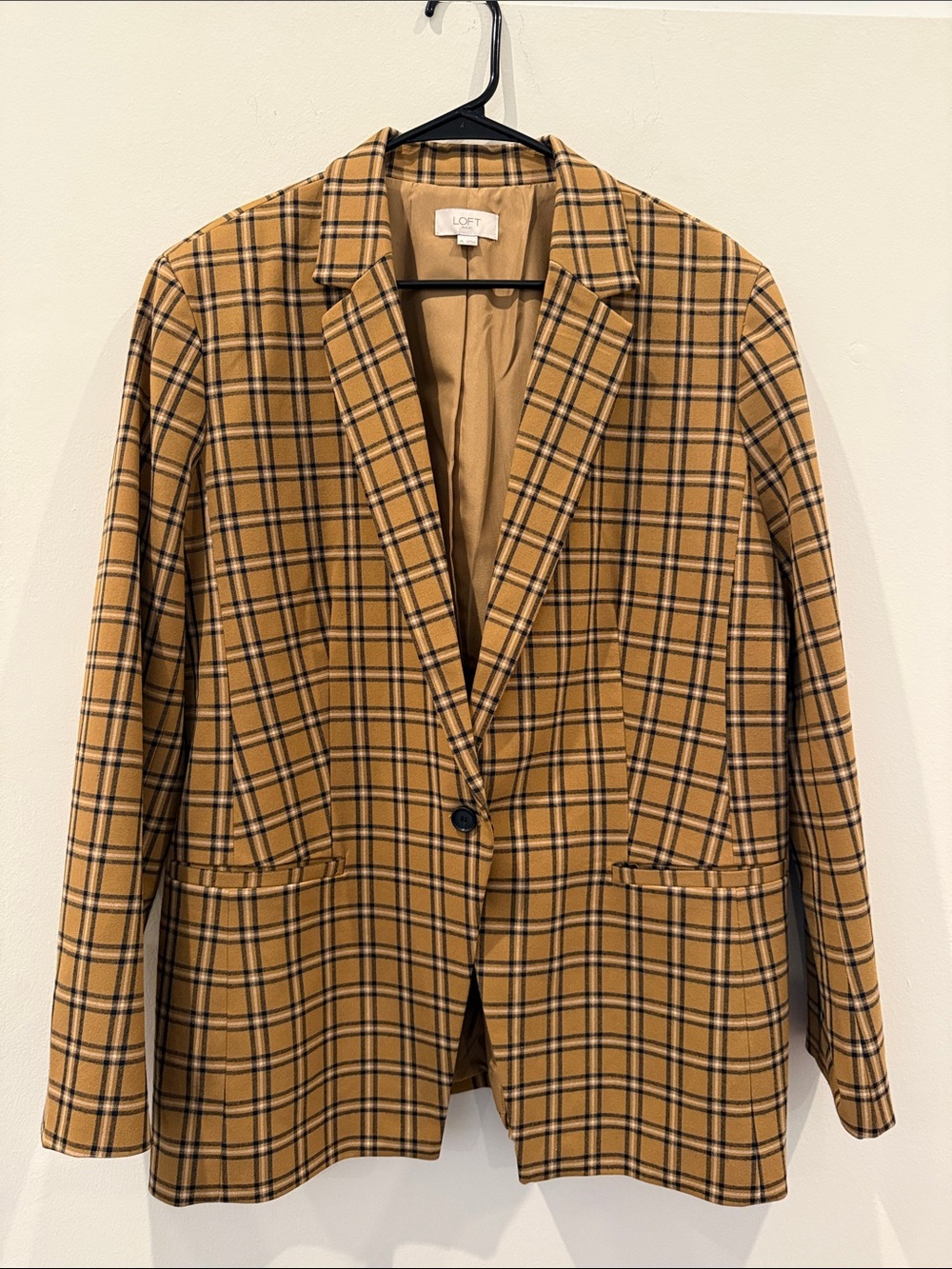 LOFT Mustard Plaid Single-Button Blazer